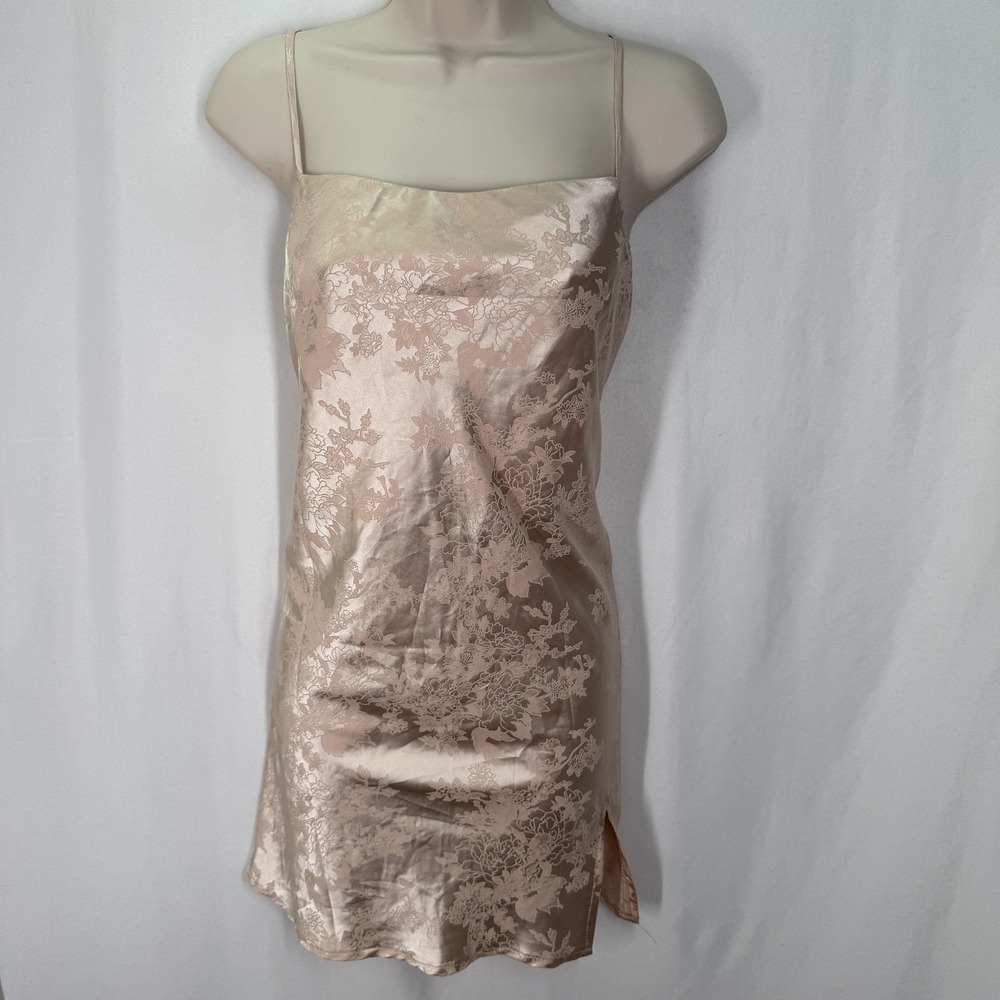 Princess Polly Dress Womens 6 Beige Floral Satin Slip Mini Square Neck Side Slit